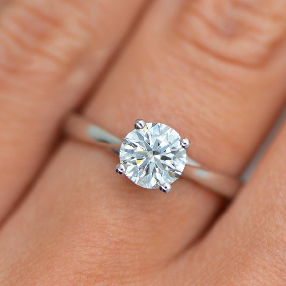 Diamond Solitaire Engagement Ring 1 Carat Round F/VS2 Solid 14k White Gold - Picture 2 of 5